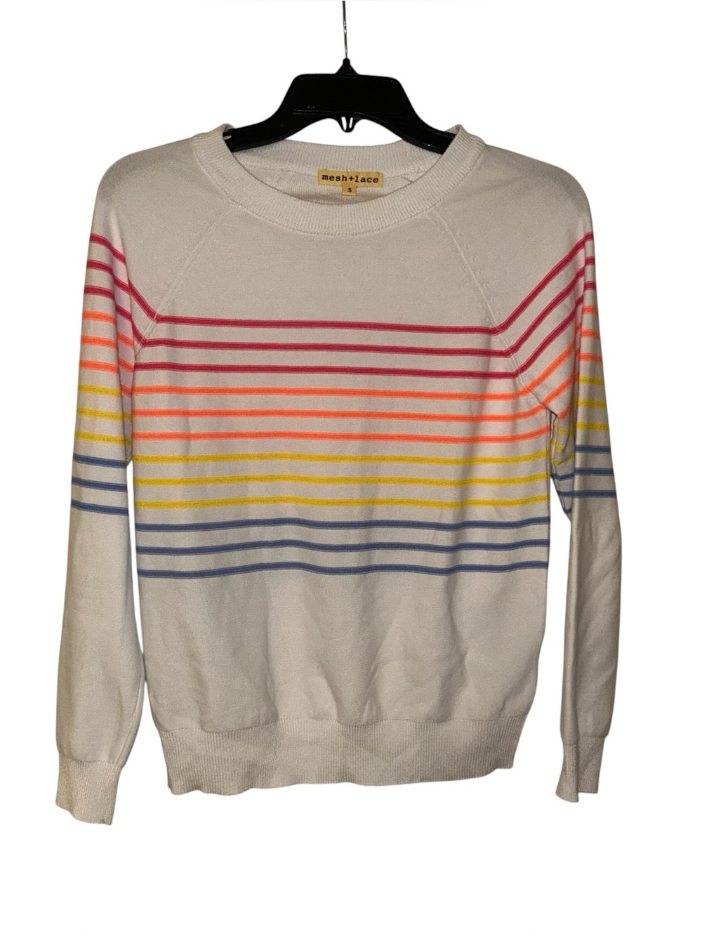 Mesh + Lace Rainbow Stripe Sweater Women’s Small Long Sleeve Crewneck